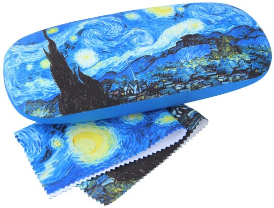 Hartschalen-Brillenetui mit Kunstdruck Vincent van Gogh - STEERNENNACHT + Mikrofasertuch