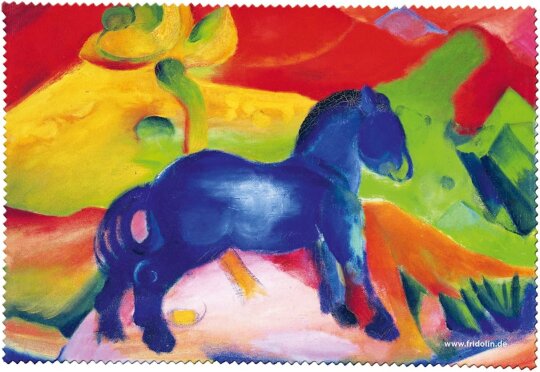 Brillenputztuch aus Microfaser Marke FRIDOLIN "Blaues Pferdchen" 12,5 x 17,5 cm