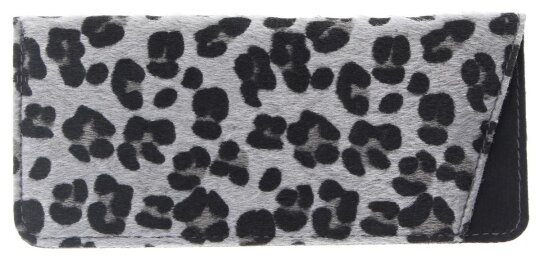 Graues Einstecketui KENIA mit Kunstfell-Bezug in angesagtem Leo-Design