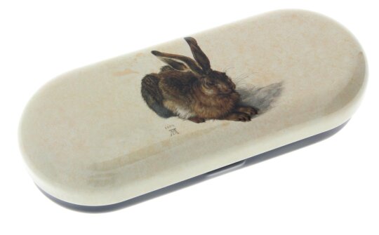 Robustes Brillenetui Albrecht Dürer - Feldhase aus Metall mit Kunstdruck von FRIDOLIN