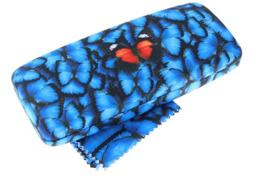 Hochwertiges Hartschalen-Etui BARBUDA mit schönem Schmetterlings-Motiv und Microfasertuch