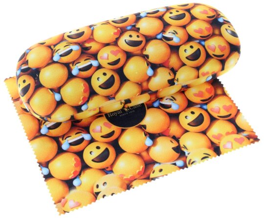 Stylisches EMOJI Hartschalenetui für Kinder mit passendem Microfasertuch