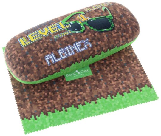 MINECRAFT "Braun/Grün Level 1" Hartschalenetui für Kinder mit Microfasertuch