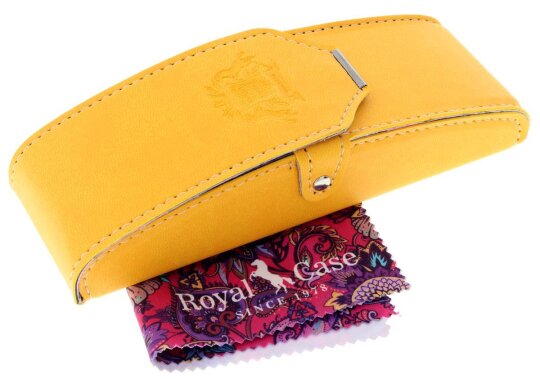 Kunstleder Steck - Etui mit Druckknopfverschluss in Gelb mit Microfasertuch