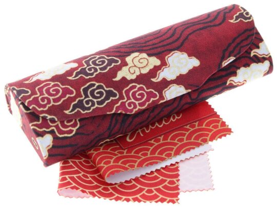 Halbhartes Brillenetui mit ASIEN-Design - Rot / Wolken inkl. Microfasertuch