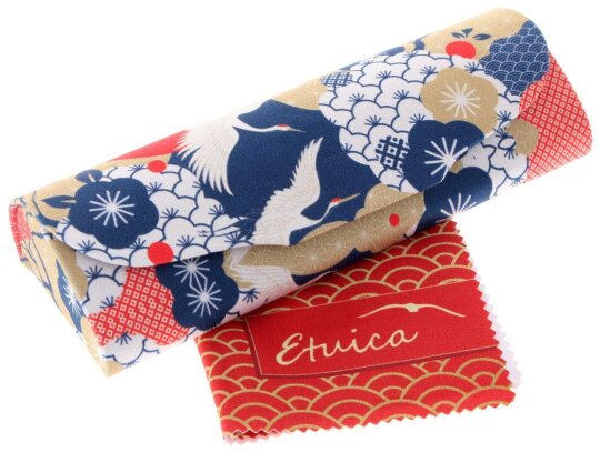 Halbhartes Brillenetui mit ASIEN-Design - Bunt / Kraniche inkl. Microfasertuch