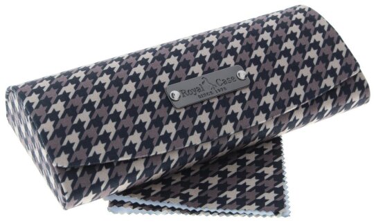 Hahnentritt-Design in Braun - Brillenetui mit Magnetverschluss und Microfasertuch