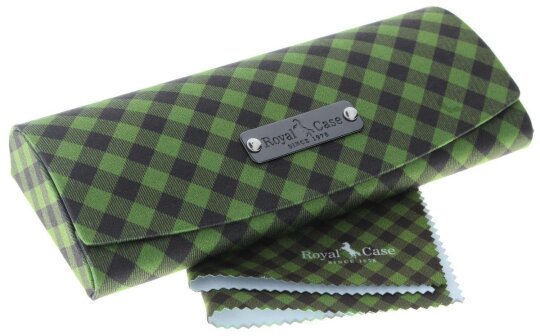 Karo-Design in Grün - Brillenetui mit Magnetverschluss und Microfasertuch