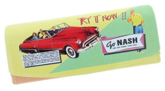 Halbhartes trendiges Brillenetui " Car " Go Nash in Gelb mit Druckknopf