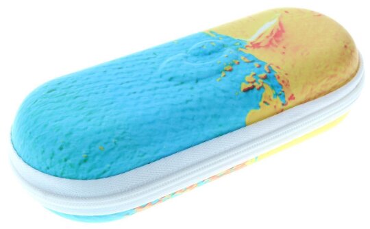 Schönes halbhartes Kinder - Brillenetui mit Reißverschluss in Türkis / Gelb