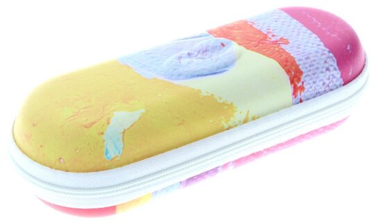 Schönes halbhartes Kinder - Brillenetui mit Reißverschluss in Pink / Gelb