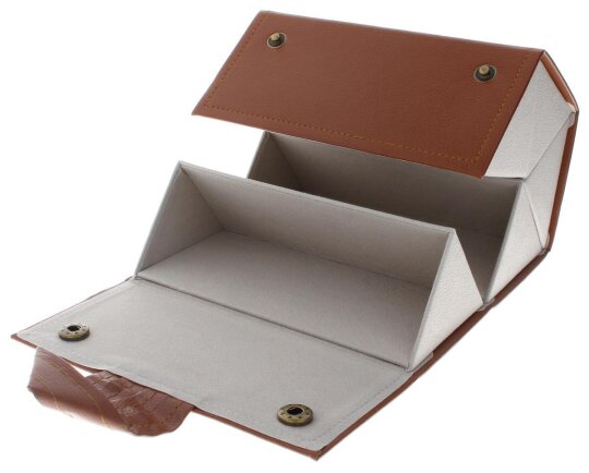 Kunstleder Brillenbox für fünf Brillen mit robustem Druckknopf Braun / Grau