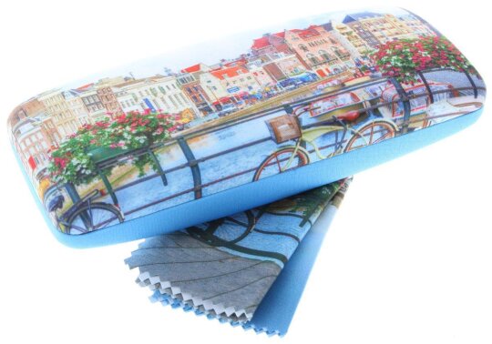 Wunderschönes Hartschalen-Brillenetui TOURIST mit weichem Microfaserbezug mit Motiv Amsterdam