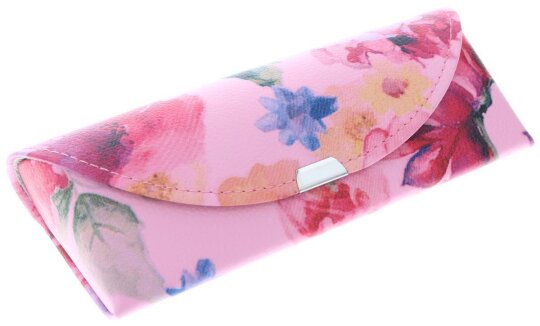 Taschen - Etui CHIARA aus Kunstleder im Blumendesign mit Magnetverschluss in Rosa