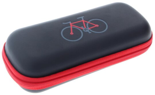 Stylisches Reißverschluss - Brillenetui BIKE aus Kunstleder mit Fahrradlogo in Schwarz - Rot