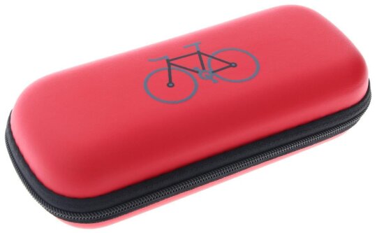 Stylisches Reißverschluss - Brillenetui BIKE aus Kunstleder mit Fahrradlogo in Rot - Schwarz