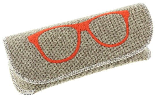 Stylisches Brillenetui im Leinenlook mit Magnetverschluss und orangenem Brillen-Motiv
