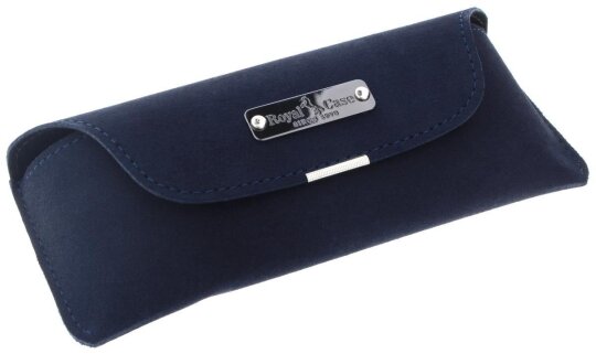 Dunkelblaues Wildleder-Brillenetui mit hochwertigem Druckknopf-Verschluss