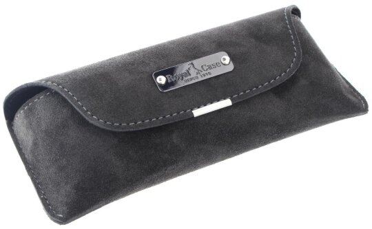 Graues Wildleder-Brillenetui mit hochwertigem Druckknopf-Verschluss