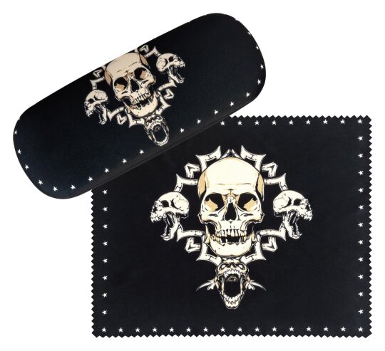 VON LILIENFELD Brillenetui Skull Motiv Etui Brille Mikrofaser Brillenputztuch Brillenbox Stabiles Hardcase Set mit Stoff bezogen