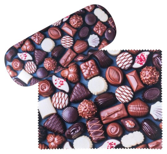 Hartschalenbrillenetui von Lilienfeld mit Pralinen - Design und passenden Mikrofasertuch