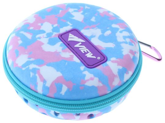 Praktisches rundes Schwimmbrillen - Etui mit Löchern für Wasserablauf in Hellblau / Pink