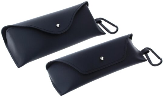 Schwarzes Kunstleder-Brillenetui TINO/TINETTO in unterschiedlichen Größen mit Karabiner