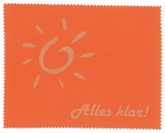 Praktisches Microfasertuch in Orange mit Aufdruck "Alles klar!"