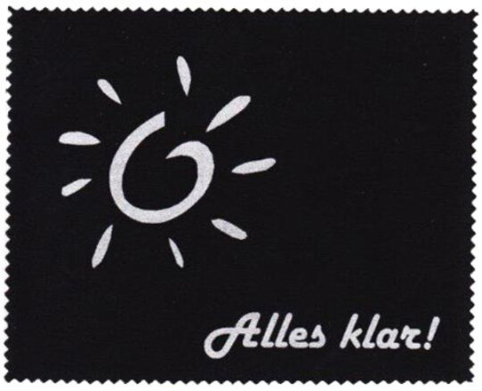 Praktisches Microfasertuch in Schwarz mit Aufdruck "Alles klar!"