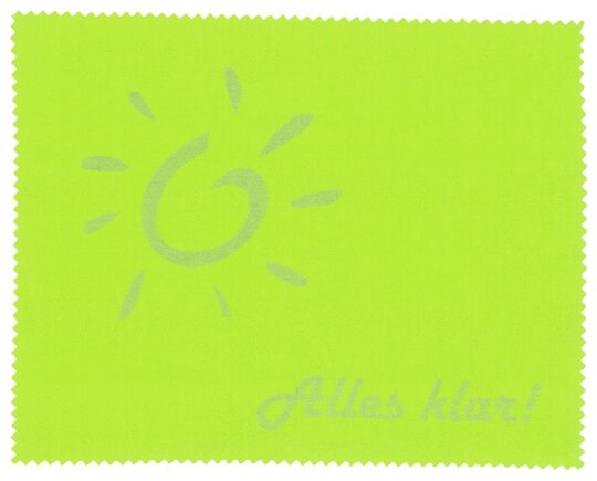Praktisches Microfasertuch in Apfelgrün mit Aufdruck "Alles klar!"