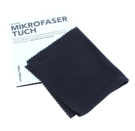 Hochwertiges Ultra Klar Microfaser - Brillenputztuch in Schwarz mit Prägung