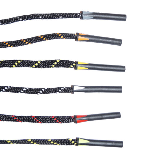 JULBO Brillenband in Schwarz / Orange mit farbigem Stopper und Tube - Endstück 5,5 mm