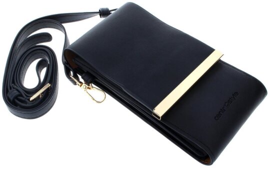 Stilvolle Etui - Tasche in Schwarz aus Kunstleder mit 2 Fächern und Schultergurt