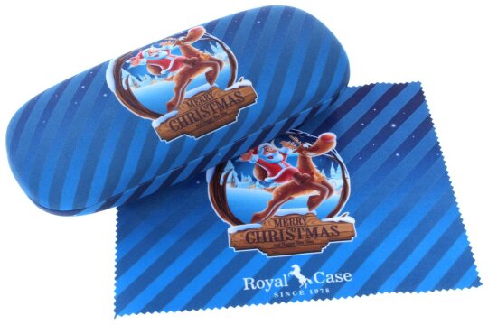 Festliche Eleganz für die Brille: Dunkelblaues Hartschalenetui mit Weihnachtsmotiv und passendem Microfasertuch