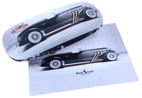 Eleganter Retro-Charme: Stylisches Hartschalenetui im Oldtimer-Design mit passendem Microfasertuch