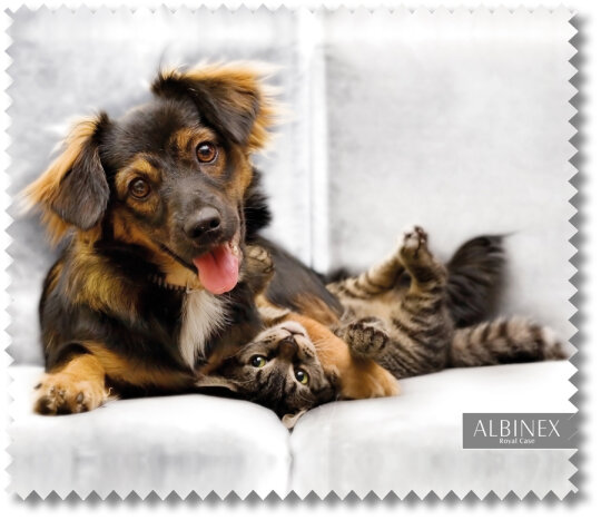Hochwertiges Microfasertuch mit niedlichem Hund und Katz Motiv - 17,5 x 15,3 cm
