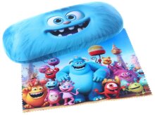Cooles Hartschalenetui für Kinder mit blauem Monster der Monster AG inkl. Microfasertuch