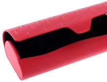Rotes Brillenetui mit elegant gestanztem Satin-Bezug und Magnetverschluss