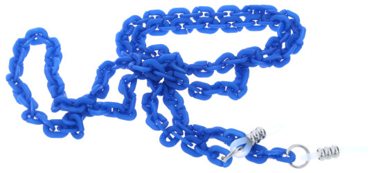 Stilvolle Kunststoff - Brillenkette in Blau mit Gummischlaufe und Stopper