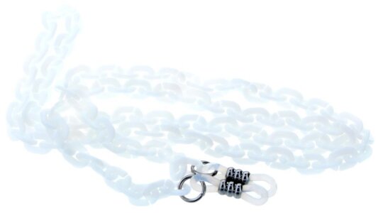 Stilvolle Kunststoff - Brillenkette in Weiß mit Gummischlaufe und Stopper