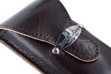 Hochwertiges Brillenetui in Dunkelbraun mit edlem Laschen-Verschluss aus echtem Glatt-Leder