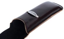 Hochwertiges Brillenetui in Dunkelbraun mit edlem Laschen-Verschluss aus echtem Glatt-Leder