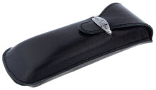 Hochwertiges Brillenetui in Schwarz mit edlem Laschen-Verschluss aus echtem Glatt-Leder