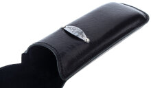 Hochwertiges Brillenetui in Schwarz mit edlem Laschen-Verschluss aus echtem Glatt-Leder