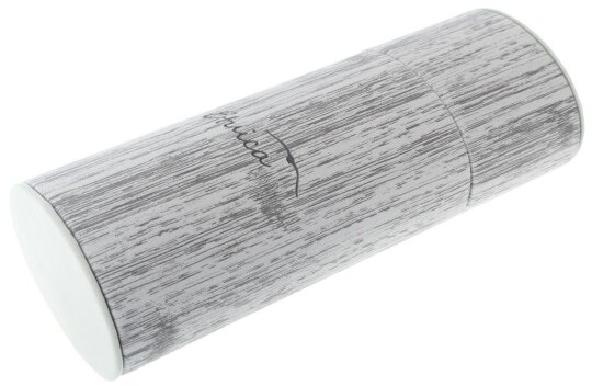 Graues Steck-Brillenetui mit praktischer Standfunktion und Holz-Design