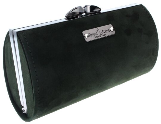 Waldgrünes, extra großes Taschen-Brillenetui aus hochwertigem Naturleder mit Schnappverschluss