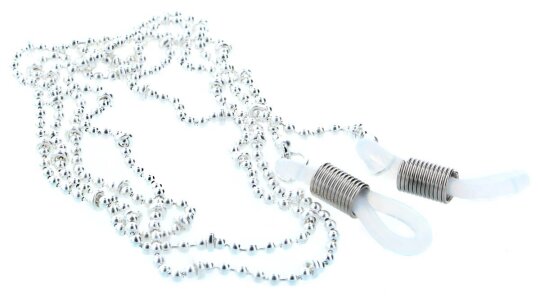 Filigrane Perlen - Brillenkette mit Silikonschlaufe und Stopper in Weiß