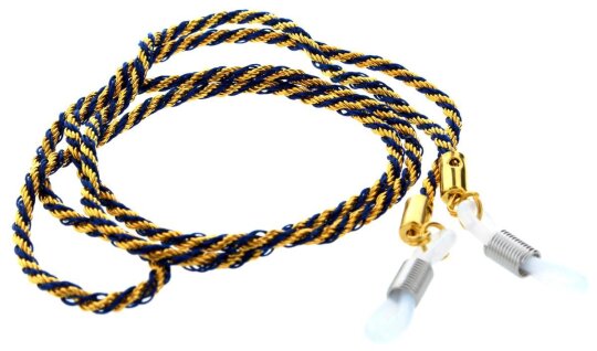 Zweifarbige Brillenkordel mit Gummischlaufe und Stopper in Gold - Blau