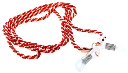 Zweifarbige Brillenkordel mit Gummischlaufe und Stopper in Rosé - Rot