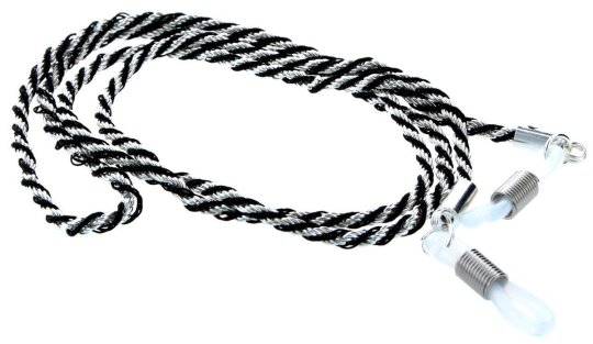 Zweifarbige Brillenkordel mit Gummischlaufe und Stopper in Silber - Schwarz